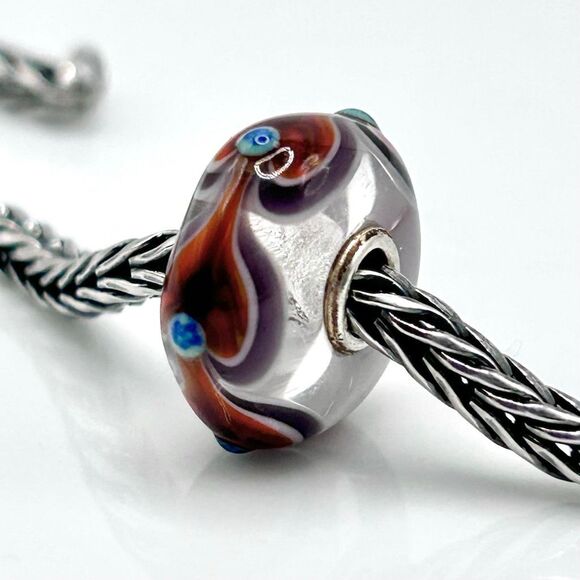 TROLLBEADS Heart Trail Unique w Buds LAA 925S NEW! Red-Orange, Turquoise & Plum - Picture 5 of 6